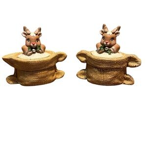 Vintage Atlantic Mold Ceramic Holiday Christmas Decor Rudolph Reindeer set